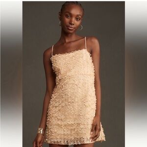 Anthropologie 3D Floral Embellishment Mini Dress Peach